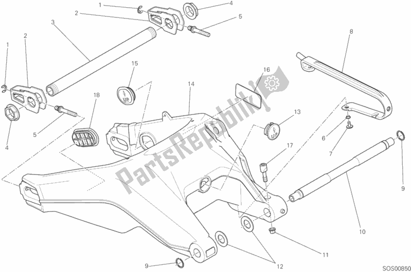 All parts for the Rear Swinging Arm of the Ducati Monster 797 Plus 2019